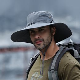 Wide Brim Hats Bucket Waterproof For Male Summer Anti UV Sun Outdoor Men Hiking Fishing Caps Long Panama Beach 230509