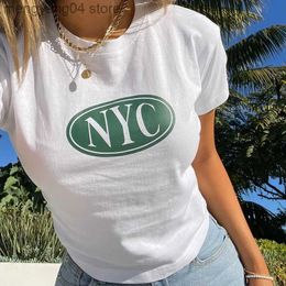 Women's T-Shirt 2022 Summer New York City Letters Printing Women Sexy Crop Tops Tees Short Sleeve Slim Cotton Tops Street Fashion Y2K T Shirts T230510