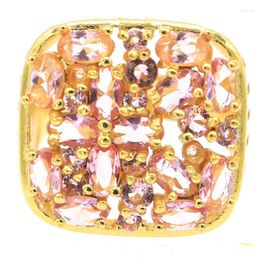 Cluster Rings 21x20mm Statement Jewelry Created Pink Kunzite CZ For Ladies Wedding 14k Gold Silver Drop