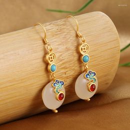 Dangle Earrings SA SILVERAGE Blue Auspicious Cloud Classic Temperament Ear S925 Pure Silver Hetian Jade Female Style Retro