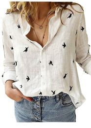 Women's Blouses Shirts 3D Print Women Spring Long Sleeve Turndown Collar Tops Flax Female White Blouse Fashion Shirt Plus Size 5XL Casual Top 230510