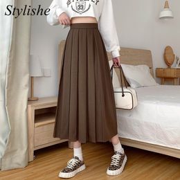 Skirts women Long skirt black pleated brown high waist a line korean fashion summer vintage midi Grey s girl y2K spring 230510