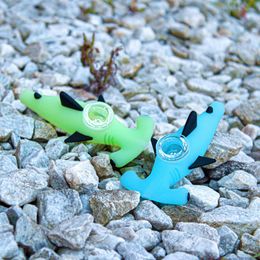 Latest Colourful Portable Silicone Pipes Shark Style Removable Glass Metal Philtre Bowl Dry Herb Tobacco Cigarette Holder Hookah Waterpipe Bong Smoking