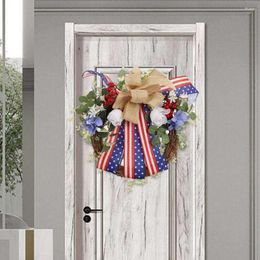 Decorative Flowers Star Patriotic Wreath Long Lasting Artificial Eye-catching US Independence Day Party Door Decor Decoration