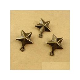 Charms 300 Pcs Vintage 3D Pentagram Star Pendant Alloy Double Sided Metal 15X12 Mm Drop Delivery Jewellery Findings Components Dh8X6