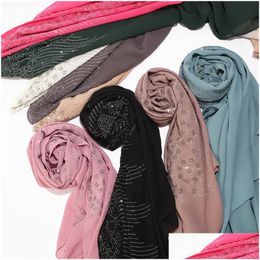 Scarves Fashion Women Bubbles Chiffon Scarf With Diamond Studs Pearls Plain Shawls Wraps Solid Color Muslim Hijab Drop Delivery Acce Dheka