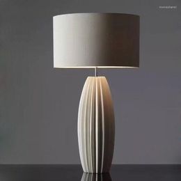 Table Lamps Northern Europe Design Pleated Ceramic Lamp Base Fabric Lampshade LEDWarm Light Eye Protection Bedroom Decorative