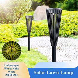 LED Solar Lights Outdoor Decorative Conical lawn lamp Garden Stakes for Patio, Yard, flowerbed, Pathway Decor Landscape Lighting (Black) warm white