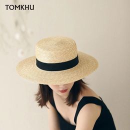 Wide Brim Hats Bucket Fashion Summer Women Natural Straw Chapeau Female Sun Boater Black Panama Beach Sombrero Mujer Fedora Cap 230509