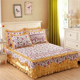 Bed Skirt Lace Side Cotton Thicken Bedding Bedspread Pillowcases Winter Warm Non-slip Bed Sheets Mattress Cover King Queen Size Bed Cover 230510