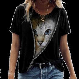 Women's T-Shirt Summer Fashion Cat Women's 3D Loose New T-shirt Extra Large Casual Print Girl Top Children's Breathable Short Sleeve Clothing P230510