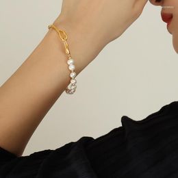 Charm Bracelets RHYSONG High Quality Stainless Steel PVD Elegant Freshwater Pearl Beads Splice Chram Bracelet No Fade Waterproof Jewellery