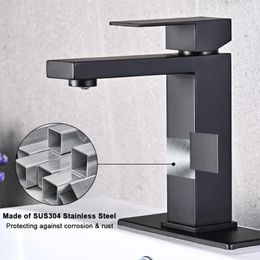 Bathroom Sink Faucets 304 Stainless Steel Faucet Modern Kitchen Mixer Tap Smooth Water Flow Black Basin Single