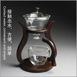 Teaware Heatresistant glass tea set magnetic water diversion rotating cover bowl semiautomatic tea maker lazy teapot Kungfu tea set