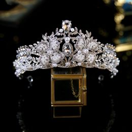 Kristalle Perlen Braut Kopfschmuck Krone Tiara Hochzeit Haarschmuck Frauen Handgefertigte Stirnband Ornamente Weiblicher Abschlussball Kopfschmuck Haarband Kopfbedeckung ZJ09