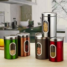 Organisation 3Pcs Stainless Steel Tea Tank Coffee Sugar Storage Canisters Jars Pots Kitchen Food Container for Grains Nuts Cans Box Bottels