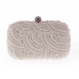 Evening Bags Fashion Luxury Crystal Pearl White Clutch Women Elegant Handbag Wedding Party Lady Clutches Purse Bag Hot Selling 230427