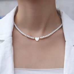 Choker Cute Heart Imitation Pearls Initial Necklace For Women Name Collars Adjustable Stainless Steel Clasp Korean Fashion