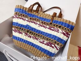 Fashion Tote Handwoven Leather Elephant Grass Vegetable Basket Shopping Bag Backpack Women's High Capacity Beach Bag Designer Bag ID michafl_kops