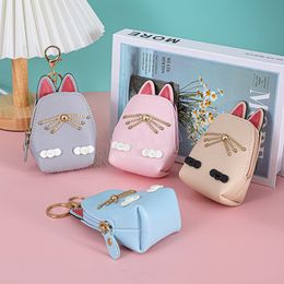 Cute Trapezoid Cat Coin Purse Wallet Key Chain Money Earphone Bag Card Holder Student Girls Gift