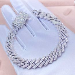 925 Stamp Sterling Silver Iced Out Jewelry 10mm Two Row Moissanite Bracciale cubano Vvs Moissanite Link Bracciale cubano