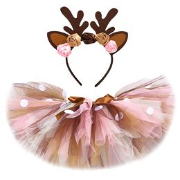 Skirts Baby Girls Deer Tutu Skirt Outfit for Kids Christmas Reindeer Costume Toddler Girl Year Clothes Child Birthday Tutus 0-14Y 230510