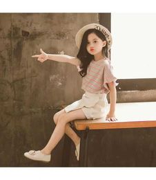 Clothing Sets Teenage Kids Girls Summer Casual Short Sleeve T-shirts + Pants 2PCS Fashion Children Clothes Suits 8 10 14 Year