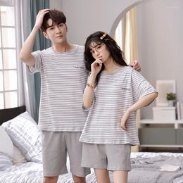 Women's Sleepwear Pyjamas Sets Couples Striped Cotton Women And Men Short Sleeve Suit 2 Piece Sexy Summer Home Lounge Gift