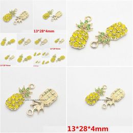 Charms Bk 100Pcs/Lot Rhinestone Pineapple Pendant Gold Tone Fruit Charm 13X28Mm Good For Craft Jewellery Making Drop Delivery Findings Dh0K1