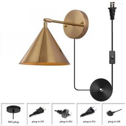 Wall Lamp Adjustable Swing Arm Plug In Light Industrial Sconce Brass Finish Vintage With Metal Cone Shade