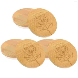 Dinnerware Sets 6Pcs Kitchen Storage Glass Jar Covers Round Bamboo Lids For Mason Bottles Jars