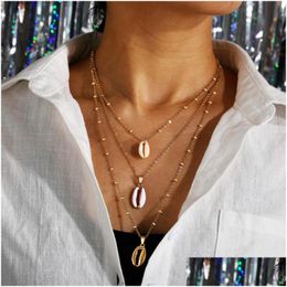 Pendant Necklaces Fashion Shell Mti Layer Necklace Gold Sweater Chain Long For Women Girls Gifts Bohemian Jewelry Drop Delivery Penda Dhacv