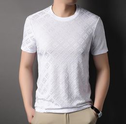 Дизайнер 2023 Новый Жаккард Круглый шея с коротким рукавом мужская футболка летняя новая корейская повседневная тенденция моды с твердым цветом мужская футболка