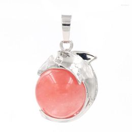 Pendant Necklaces Cherry Quartz Round Beads Silver Plated Lovely Dolphin Green Turquoises Stone Animal Jewellery