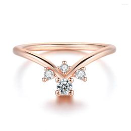 Cluster Rings Trendy V Shaped Midi For Women Crystal Cubic Zircon Rose Gold Colour Finger Ring Fashion Jewellery R913