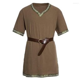 Men's Casual Shirts Adult Men Mediaeval Knight Warrior Halloween Retro Costume Clothing Viking Pirate Saxon Top Shirt For