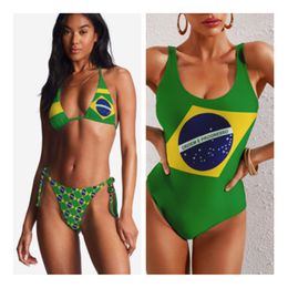 Women's Swimwear Woman Girl Brazil Flag Charm Swimsuit Sexy Bikini 2023 Set Bathing Suit 230509