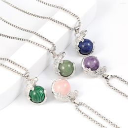 Pendant Necklaces Crystal Agate Natural Stone Animal Lizard Ball DIY Necklace Metal Chain Jewelry Accessories Gift