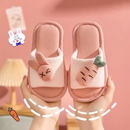 Slipper Kids Slipper Spring Summer Cartoon Anti-Slip Home Shoes For Boy Girls Cotton Flax Soft Baby Slides Indoor Outdoor Child Slippers 230510