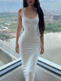 Casual Dresses Women Sleeveless Low Cut Bodycon Maxi Dress Summer Solid Color Slip Simple Sexy For Club Evening Party