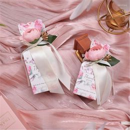 Confezione regalo 20/30/50 pezzi Scatola confetti con nastro di fiori rosa Bomboniere in cartone stampato floreale Confezione di cioccolato all'ingrosso