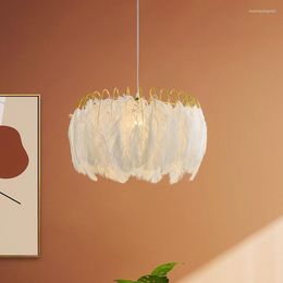 Pendant Lamps Nordic Chandelier Ins Net Red Clothing Store Feather Window Lighting Modern Simple Warm Girl Room Bedroom Lamp LB12315