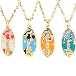 Pendant Necklaces Boho Oval Gold Plated Necklace Unique Enamel Glaze Clavicle Chain Choker 2023 Trend Women Party Jewellery Gifts