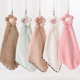 Towel 20cmX40cm Non-linting Bathroom Hanging Hangable Coral Fleece Absorbent Flower Soft Hand DishclothTowelTowel