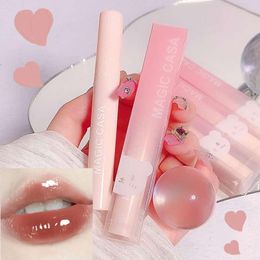 Lip Gloss Pink Mirror Glossy Glass Glaze Clear Milk Tea Color Bear Moisturizing Non-stick Cup Tint Korean Beauty Make Up