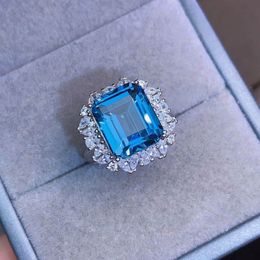 Classic 5CT Lab Aquamarine Pierścień Pierścień 925 Srebrny zaręczyny Pierścienie dla kobiet Prezent dla kobiet Bridal Kamena Gemon