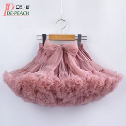 Skirts DE PEACH Lace Bow Baby Girls Tutu Skirt Fluffy Children Ballet Pettiskirt Kids Toddler Princess Tulle Party Dance Skirts 230510