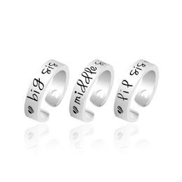 Band Rings 3 Pcs/Set Big Lit Mid Sis Girlfriend Sisters Open Ring Set Jewellery Accessories For Friends Adjustable Drop Delivery Dhije