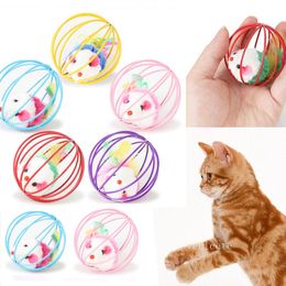 Home Cat Toys Metal Ball Cage With Plush Mouse Inside Pet Scratching Toy Pets Fur Mouse Ball Pet Toy Supplies LT398