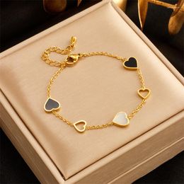 Link Bracelets 316L Stainless Steel Black And White Hollowed Out Love Chain Simple Daily Versatile Adjusted Women's Bracelet